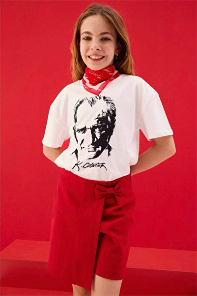 DeFacto Tricou cu imprimeu Ataturk, 100% bumbac, pentru fete G9912A826SM