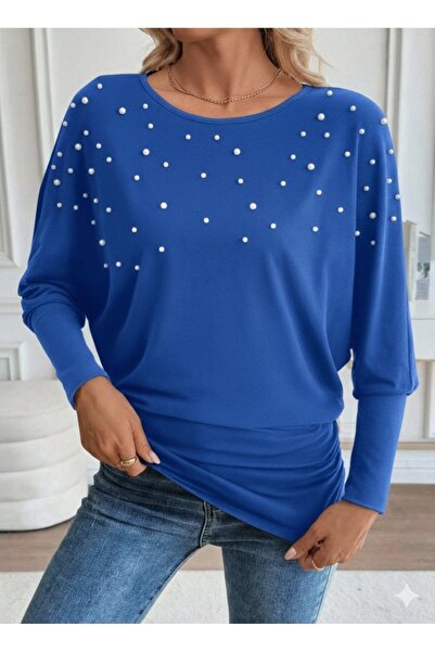 modi Modig Women's Long Sleeve Round Neck Pearl Viscose Blouse
