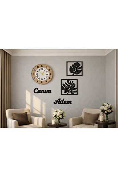 mrchediyesepeti Wall Clock 40 cm Flowers 30 cm My Dear Family Themed Mrc Gift...