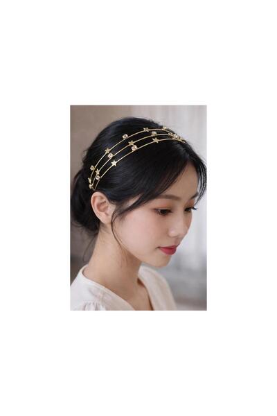 EMKSHOP Μεταλλικό στέμμα με φιγούρα αστεριού και πέτρινη λεπτομέρεια