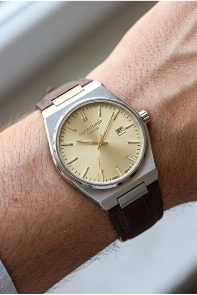 Lee Cooper Vintage Design Men's Wristwatch |   40 mm Steel Case, Brown Leathe...
