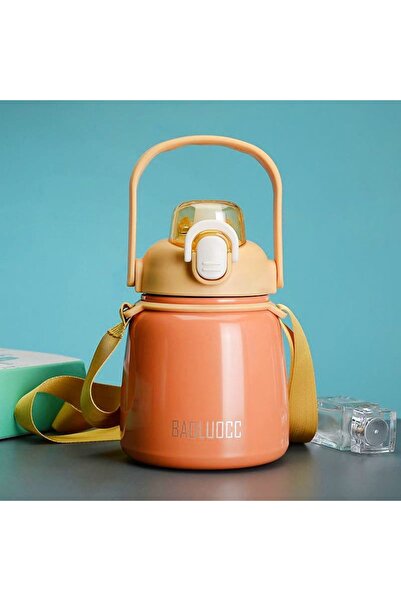 bentopia Paslanmaz Çelik Tombul Su Matarası - 650ml - Askılı ve Pipetli Çelik...