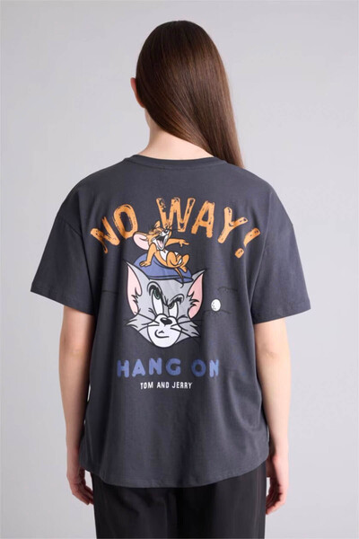 DeFacto Tom & Jerry Printed Anthracite Women's T-Shirt G5026Ax/Ar191