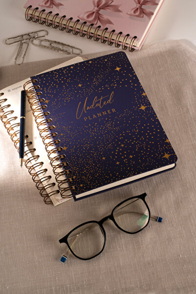 Mas Note Süresiz Planlayıcı A5 Lacivert Altın Varak Sert Kapak Bakır Spiralli...