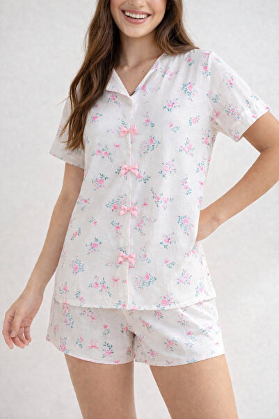 Silona Homewear Mayla Pink Rose Bow Detailed Shorts Pajama Set