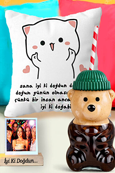 zozoya Fenomen Yeşil Şapkalı Ayıcık Pipetli Bardak & Doğum Günü Hediyesi Kedi...