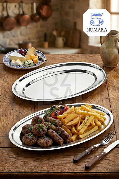 ÖzSa Home Ovalis 2'li Büyük Boy Çelik Meyve Salata Meze Tabağı Servis Sunum P...