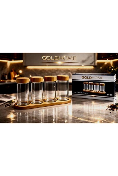 Gold Home 4'lü Cam Baharatlık-Bambu/Ceviz Kapak Seçenekleriyle