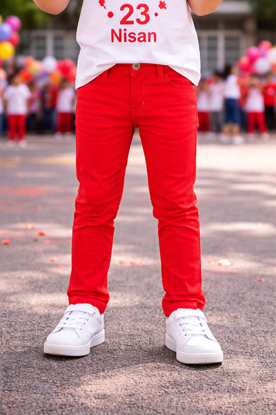 Yalçınoğlu Kids Boys' Red Trousers Slim Fit Flexible Fabric Comfortable Fit D...