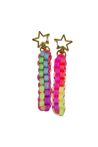 moonparacord Keychain Rainbow Gold Star with Carabiner 1Pc