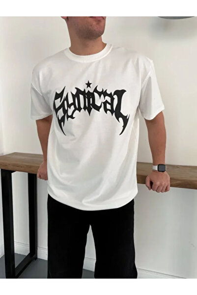 modi Printed Men's White Crew Neck Front Short Sleeve Streetwear Casual Basic...