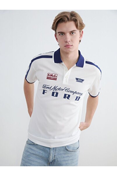 LC Waikiki Polo Collar Ford Printed Oversize Men's T-Shirt