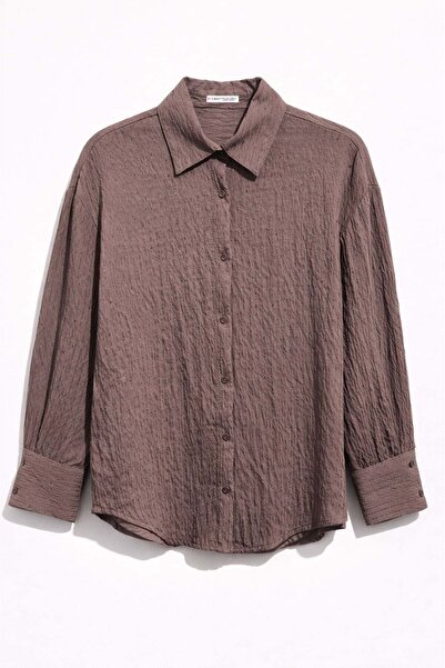Mixray 4867 women's striped sequin detail shirt - coffee