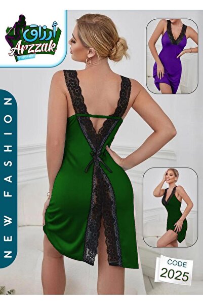 ARZZAK 2025 Women's Lace Satin Nightgown Open Back Design Sleepwear