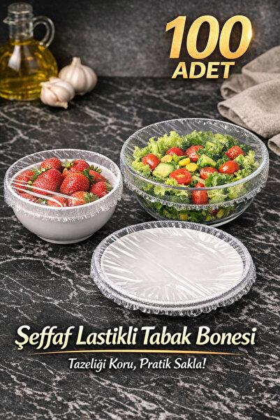 Gülümseten Avm 100 Adet Streç Kapak Lastikli Tabak Bonesi Esnek Gıda Koruyucu...