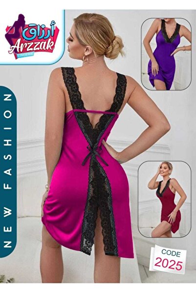 ARZZAK 2025 Women's Lace Satin Nightgown Open Back Design Sleepwear
