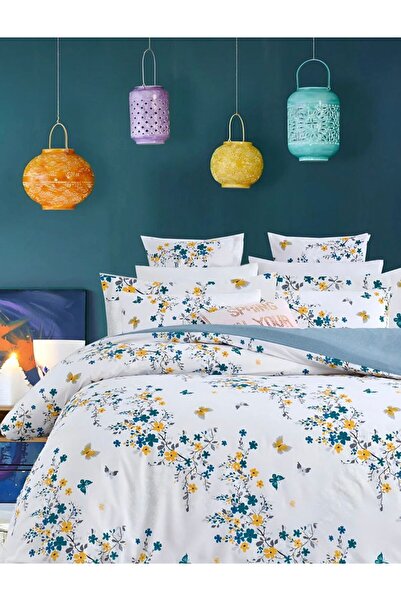 Pamuku Butterfly Pattern Double-Sided Duvet Cover Set with Elasticated Sheets...