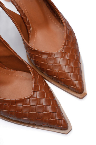 Long Star Women's Tan Knitted Patterned Pointed Toe Buckle Heeled Shoes Speci...