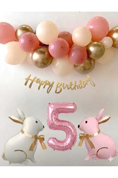 ÇITIPITISTORE Σετ για πάρτι γενεθλίων με μπαλόνια από αλουμινόχαρτο κουνελάκια