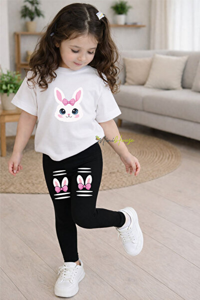 MiniHouse SET CU IMPRIMEU IEPURE, BLUZĂ ȘI PANTALONI STRÂMȚI