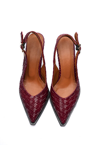 Long Star Γυναικεία παπούτσια με τακούνι σε μπορντό χρώμα, πλεκτά με σχέδιο, ...