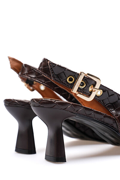 Long Star Women's Brown Knitted Patterned Buckle Thick Heeled Sandals Special...