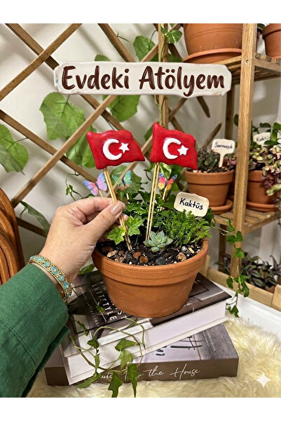 evdeki atölyem Atölyem 2’li Türk bayrağı Saksı süsü