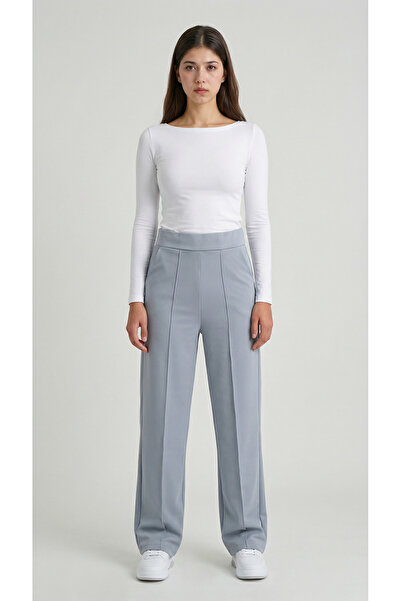 MODASPARK Gray High-Waisted Women's Palazzo Trousers with Pockets