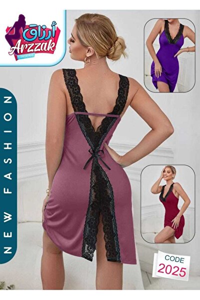 ARZZAK 2025 Women's Lace Satin Nightgown Open Back Design Sleepwear