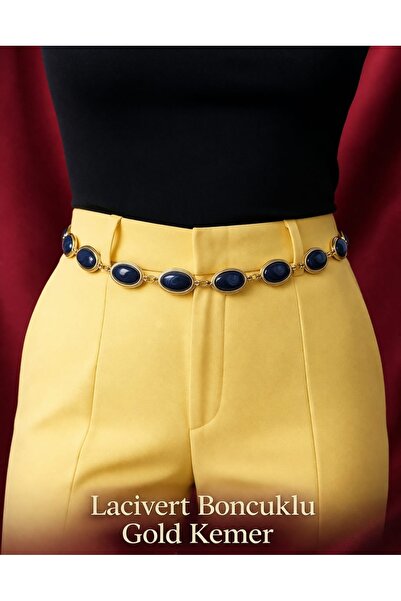 beyna aksesuar Colorful Plastic Bead Detailed Women's Waist Cord with Gold Ch...