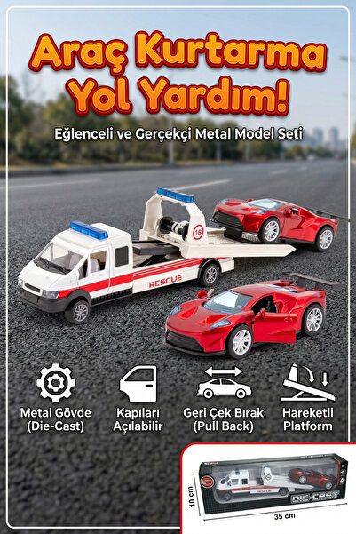 craftivio Die-Cast Metal Araç Kurtarma Yol Yardım Seti - Hareketli Platform Ç...