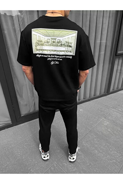 modi Printed Unisex Minimalist Drawing Black Cotton Oversize T-Shirt