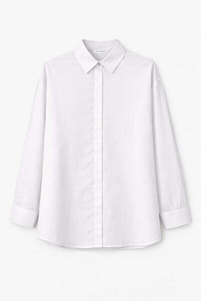 Mixray 4622 Women's Oversize Basic Shirt with Hidden Placket White