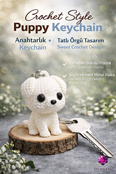 Silmaril Store Cute Dog Keychain Bag Charm with Knitted Look Pattern - 3D Des...