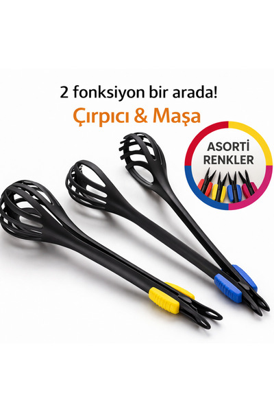 Aşkana 2’si 1 Arada Sihirli Çırpıcı Maşa,30 cm,Isıya Dayanıklı Karıştırıcı Öz...
