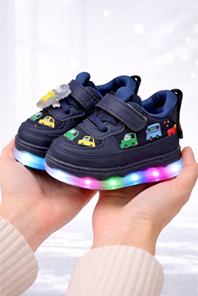 Superbaby Adidasi bleumarine cu luminite Masinute colorate