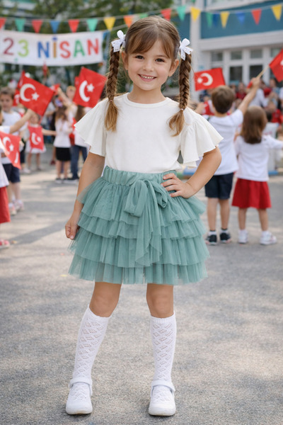 Kız Çocuk Tütü Etek ve Bluz Takım | 23 Nisan Gösteri Kombini
