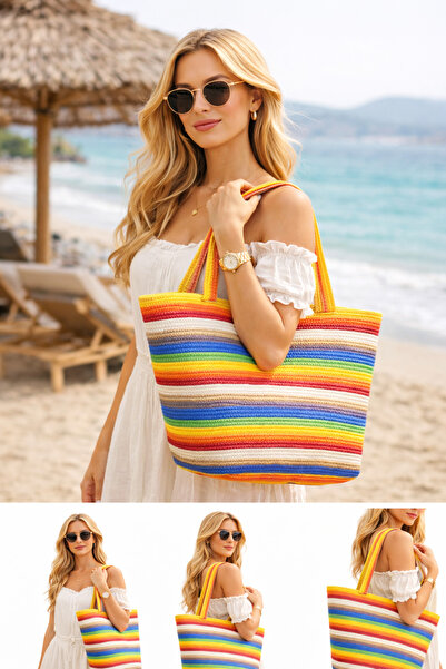 ZERAMİNE Γυναικεία ψάθινη τσάντα ώμου μεσαίου μεγέθους για καθημερινή χρήση Τ...