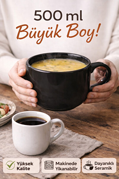 Alpi Evora Çorba & Kahve İçin Büyük Boy Seramik 500 ml Kupa