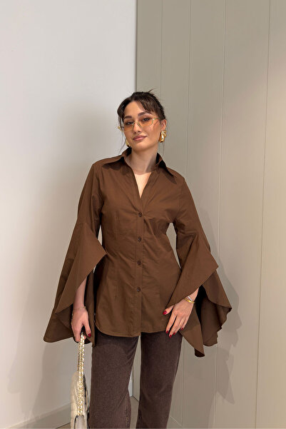 MAGARDE Special Design Ruffle Sleeve Detailed Shirt - Brown