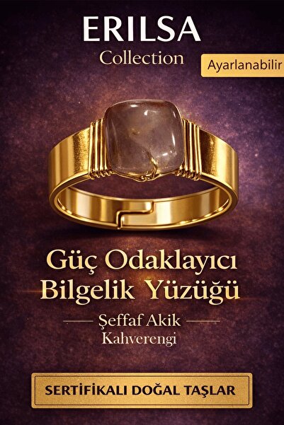 Erilsa خاتم من حجر العقيق البني الشفاف الطبيعي المعتمد - قابل للتعديل لتعزيز ...