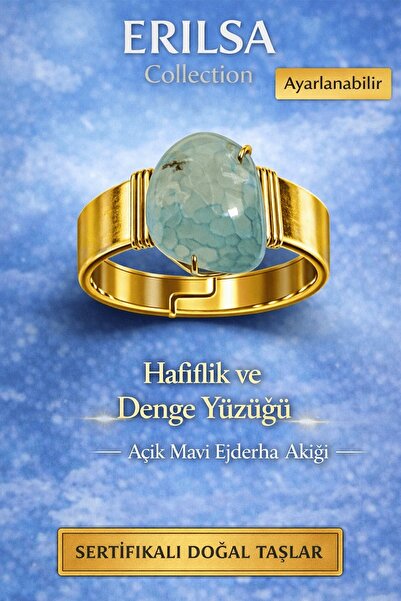 Erilsa Certified Lightness and Balance Ring Light Blue Dragon Agate Natural S...