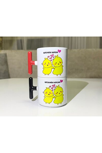 Ayab Seramoni Baskı Kocamda Kocam Karımda Karım Yazılı 2 li T Kulp Fincan Kup...