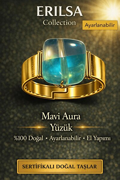 Erilsa Certified Blue Aura Quartz Ring Natural Gemstone Ring Adjustable Handm...