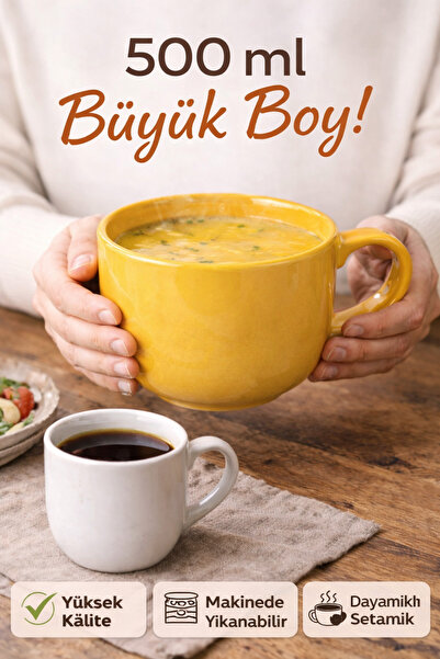 Alpi Evora Çorba & Kahve İçin Büyük Boy Seramik 500 ml Kupa