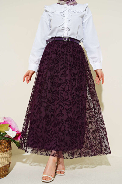 Lavanta Tekstil Fusta cu dantelă și detalii tip curea