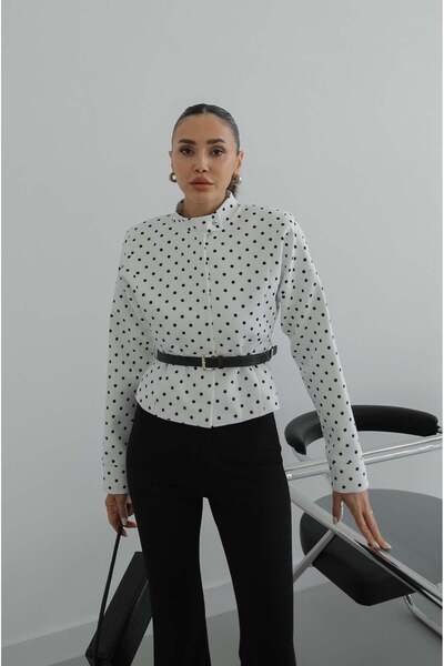 Havoş White Belt Detailed Polka Dot Jacket