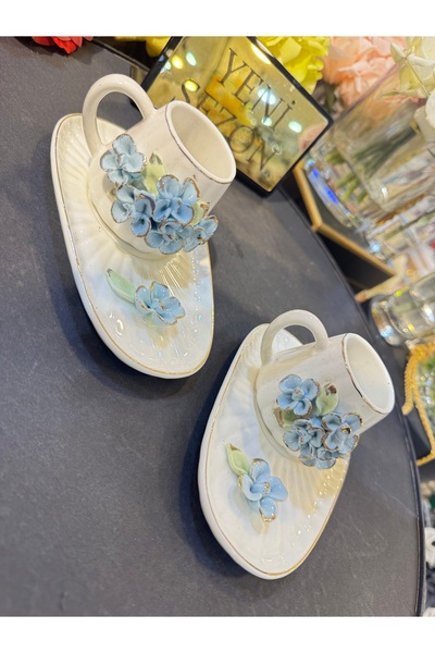 hediye Esterhomedecor Porcelain Coffee Cup with Embossed Flowers for 2 People