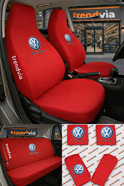 trivexa Volkswagen Logo Car Seat Cover Front Rear Set – Combed Cotton Univers...