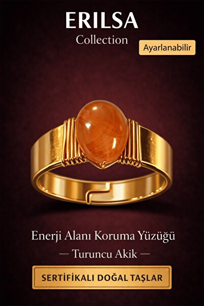Erilsa Certified Orange Agate Natural Stone Ring – Energy Field Protection Ad...